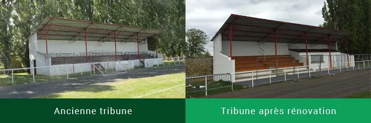 Avant et apres la renovation de la tribune de stade maignelay montigny.